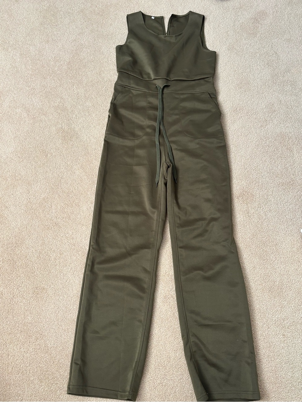 Sleeveless Olive Green Jumpsuit with Waist Tie